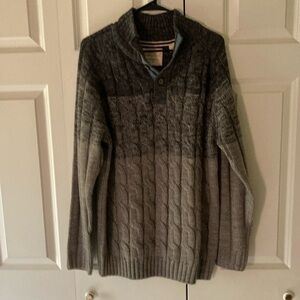 Weatherproof mens XL color block cable knit sweater grays 3/4 button classic
